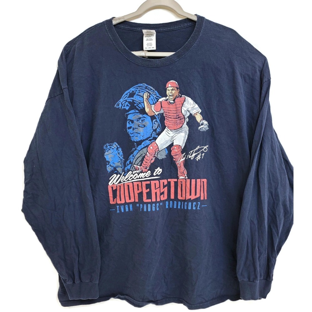 Ivan Pudge Rodriguez Shirt Mens 3XL Cooperstown Baseball Long Sleeve MLB Y2K 90S